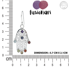 925 Silver Hamsa Earrings with 7 Stones – Spiritual Jewelry for Protection & Positivity