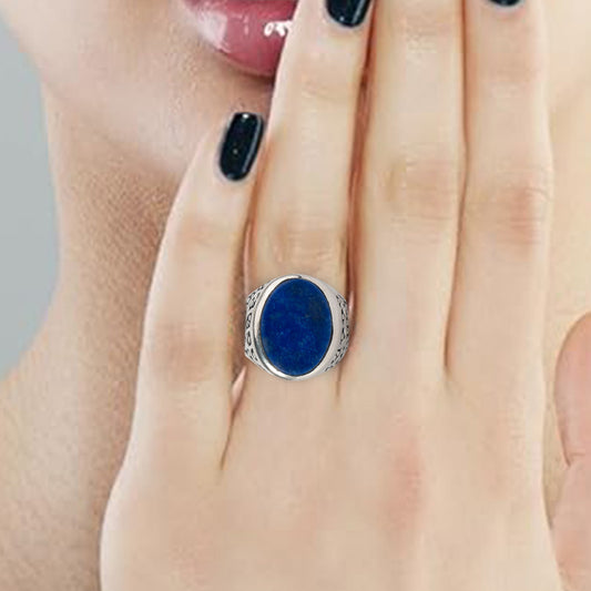 925 Silver Elegant Men's Lapis Lazuli Ring - Natural Gemstone, Sterling Silver, Unique Design, Perfect Gift for Him