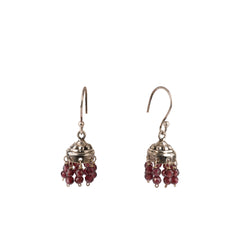 925 Silver Traditional Garnet Jhumka Earrings in Sterling Silver – Intricate Design with Elegant Dangling Accents