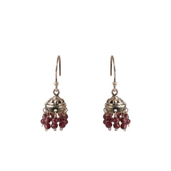 925 Silver Traditional Garnet Jhumka Earrings in Sterling Silver – Intricate Design with Elegant Dangling Accents