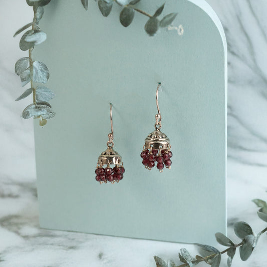 925 Silver Traditional Garnet Jhumka Earrings in Sterling Silver – Intricate Design with Elegant Dangling Accents