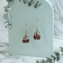 925 Silver Traditional Garnet Jhumka Earrings in Sterling Silver – Intricate Design with Elegant Dangling Accents