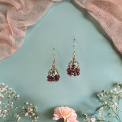 925 Silver Traditional Garnet Jhumka Earrings in Sterling Silver – Intricate Design with Elegant Dangling Accents