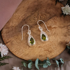 925 Sterling Silver Teardrop Earrings with Genuine Peridot Gemstones – Timeless Elegance for Every Occasion