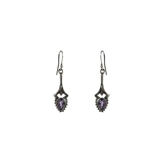 925 Sterling Silver Amethyst Stone Drop Earrings