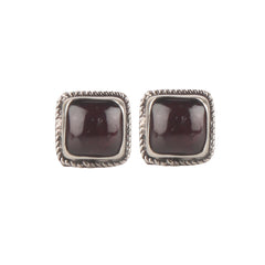 Fusionari 925 Sterling Silver Garnet Eartops for Women | Handcrafted Red Gemstone Jewelry | Elegant Small Stud Earrings