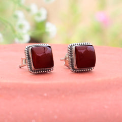 925 Sterling Silver Eartops for Women | Handcrafted Red Gemstone Jewelry | Elegant Small Stud Earrings set of 4 ,6,7