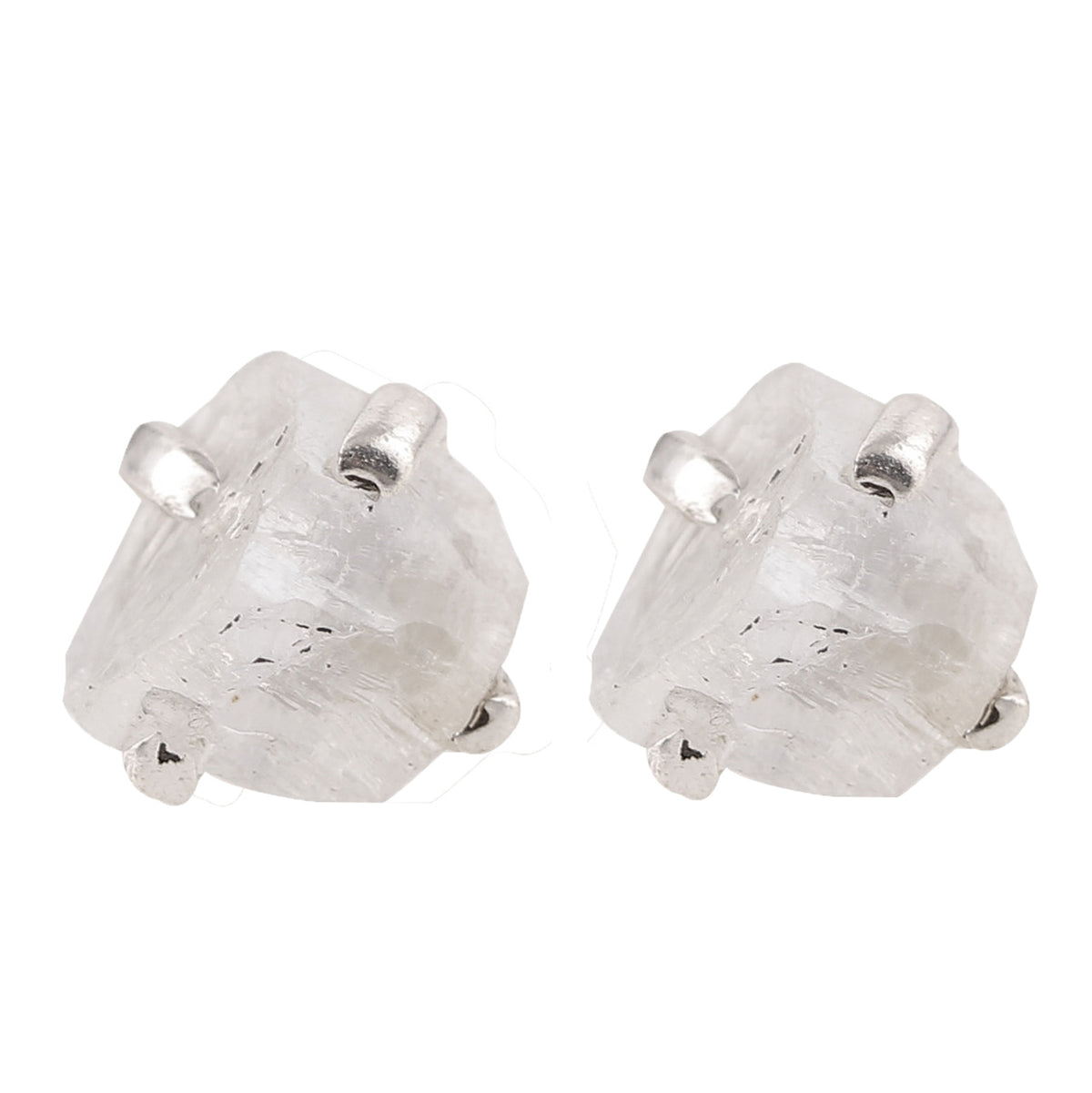 925 Silver Natural Moonstone Raw Crystal Earrings – Uncut Gemstone Studs in Sterling Silver for Women, Healing Stone Jewelry
