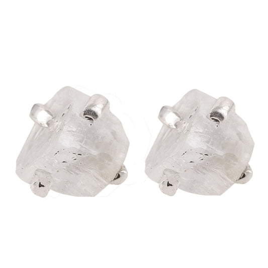 925 Silver Natural Moonstone Raw Crystal Earrings – Uncut Gemstone Studs in Sterling Silver for Women, Healing Stone Jewelry