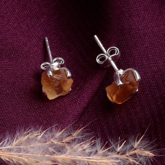 925 Silver Natural Citrine Raw Crystal Earrings – Uncut Gemstone Studs in Sterling Silver for Women, Healing Stone Jewelry (Copy)