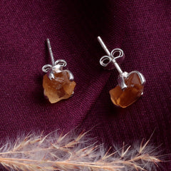 925 Silver Natural Citrine Raw Crystal Earrings – Uncut Gemstone Studs in Sterling Silver for Women, Healing Stone Jewelry (Copy)