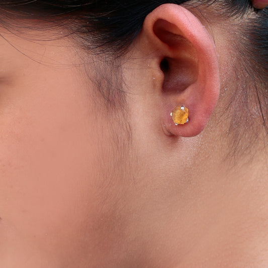 925 Silver Natural Citrine Raw Crystal Earrings – Uncut Gemstone Studs in Sterling Silver for Women, Healing Stone Jewelry (Copy)