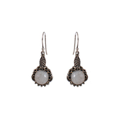 Sterling Silver Earrings with Moonstone Gemstone and Leaf Motif – Elegant Handcrafted Jewelry for Timeless Style