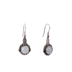 Sterling Silver Earrings with Moonstone Gemstone and Leaf Motif – Elegant Handcrafted Jewelry for Timeless Style