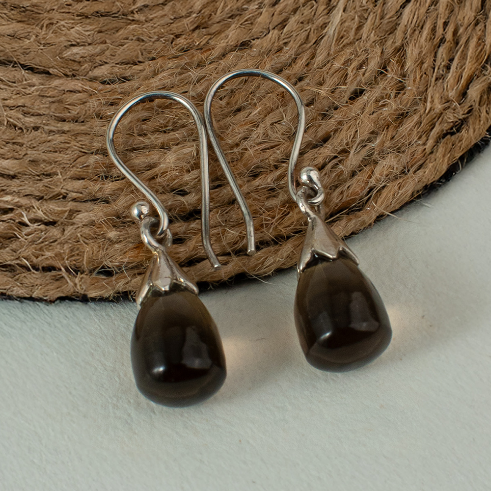 925 Elegant Sterling Silver Earrings with Smoky Quartz Gemstone – Handcrafted Jewelry for a Sophisticated Look