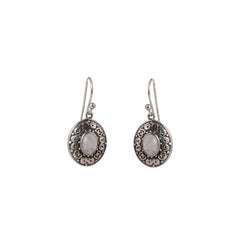 925 Handcrafted Sterling Silver Oval Earrings with Intricate Design and Moonstone Stone – Elegant and Timeless Jewelry