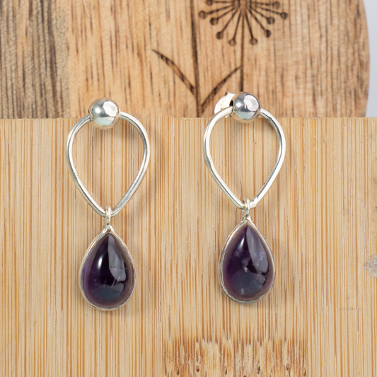 925 Elegant Sterling Silver Earrings with Teardrop Amethyst Stone – Minimalist Design for Timeless Sophistication and Style