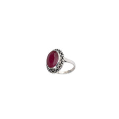 925 Vintage Sterling Silver Ring with Oval Ruby Gemstone, Intricate Detailing, Elegant Statement Jewelry for Women, Timeless Design