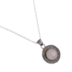 925 Vintage Sterling Silver Pendant Necklace with Round Rose Quartz Gemstone, Elegant Handmade Jewelry for Women, Timeless Design