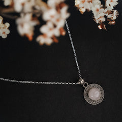 925 Vintage Sterling Silver Pendant Necklace with Round Rose Quartz Gemstone, Elegant Handmade Jewelry for Women, Timeless Design