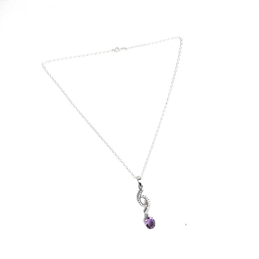 925 Amethyst Pendant with Zircon Stones in Sterling Silver, Elegant Handmade Jewelry for Women, Timeless Design