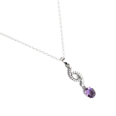 925 Amethyst Pendant with Zircon Stones in Sterling Silver, Elegant Handmade Jewelry for Women, Timeless Design