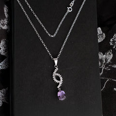 925 Amethyst Pendant with Zircon Stones in Sterling Silver, Elegant Handmade Jewelry for Women, Timeless Design