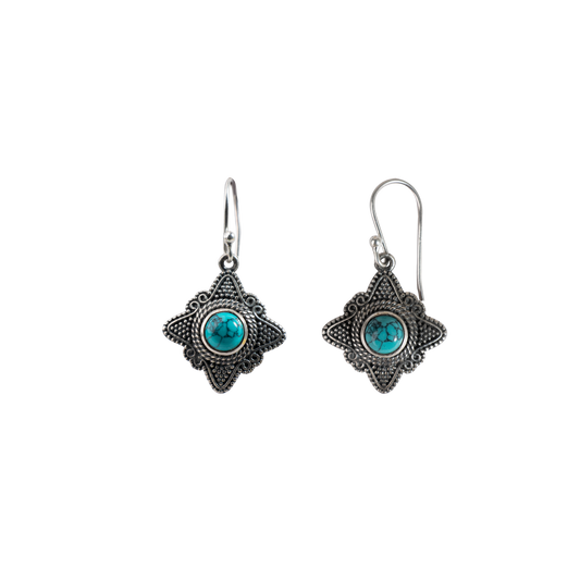 925 Elegant Sterling Silver Drop Earrings with Turquoise Gemstone - Vintage-Inspired Boho Design, Perfect for Everyday and Occasions