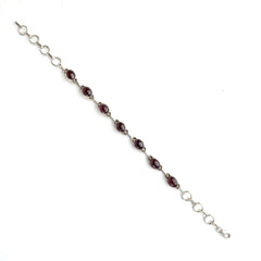 925 Handcrafted Sterling Silver Bracelet with Garnet Gemstones - Elegant Oval Design for Timeless Style and Special Occasions