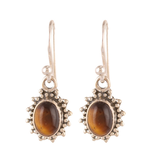 925 Sterling Silver Tiger Eye Earrings for Women Natural Stone Jewelry