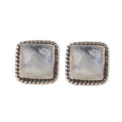 Fusionari 925 Sterling Silver Moonstone Eartops for Women | Handcrafted White Gemstone Jewelry | Elegant Everyday Design