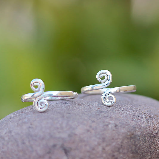 925 Sterling Silver Adjustable Swirl Toe Rings