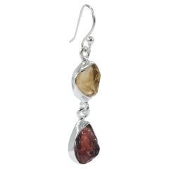 925 Silver Uncut Garnet & Citrine Earrings – Raw gemstone design for a natural, elegant look. Perfect gift