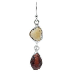 925 Silver Uncut Garnet & Citrine Earrings – Raw gemstone design for a natural, elegant look. Perfect gift