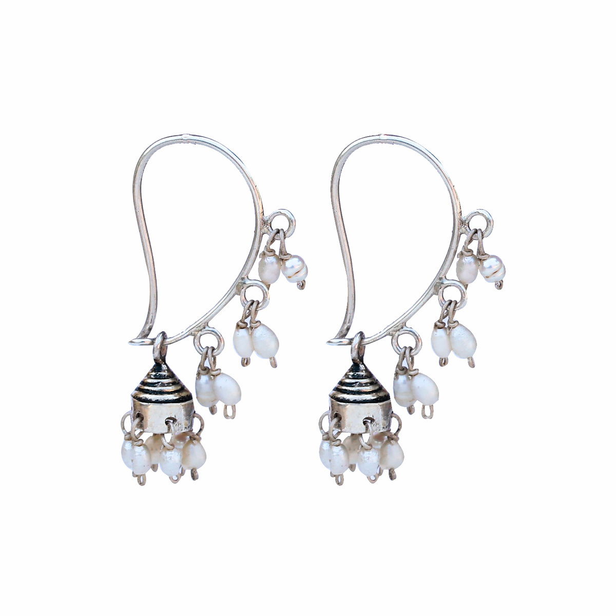 925 Sterling Silver Jhumka Earrings with Freshwater Pearls – Elegant Boho-Chic Design for Women
