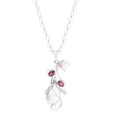 925 Sterling Silver Garnet and Pearl Pendant Necklace – 18-Inch Chain, Elegant Handcrafted Jewelry