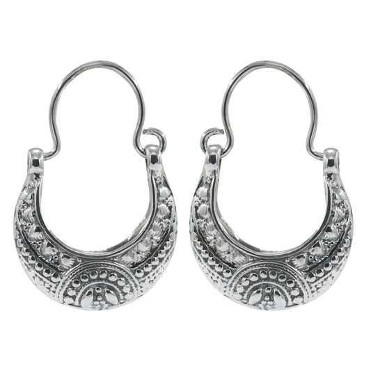 925 Silver Handcrafted Hoop Earrings – High polish finish with bohemian ethnic style. Perfect jewelry for women