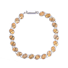 925 Sterling Silver Oval Cut Natural Yellow Citrine Bracelet For Women