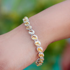925 Sterling Silver Oval Cut Natural Yellow Citrine Bracelet For Women