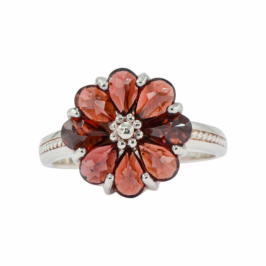 925 Silver Natural Garnet  Stone  Flower cluster Ring Gift for Women