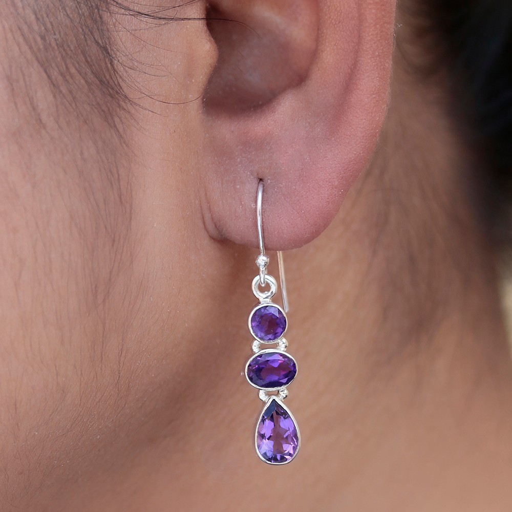 925 Silver Amethyst Earrings – Stunning natural amethyst stones for calming energy Perfect healing gift for women