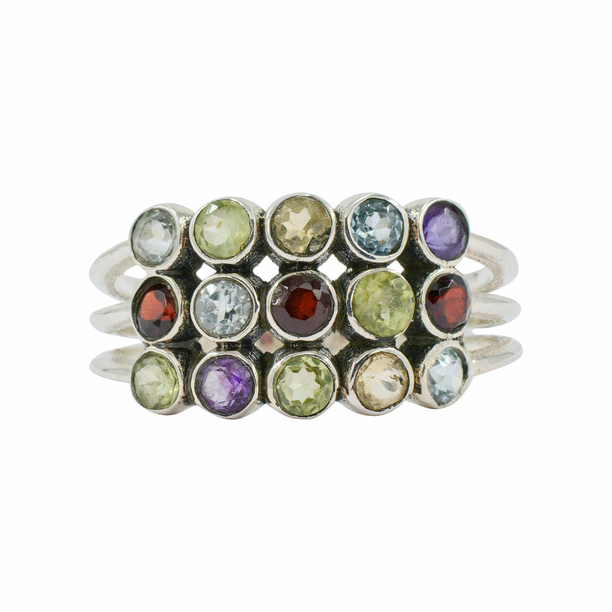 925 Silver Multi-Gemstone Ring Set – Set of 15 natural gemstones for women. Perfect gift for women and girls