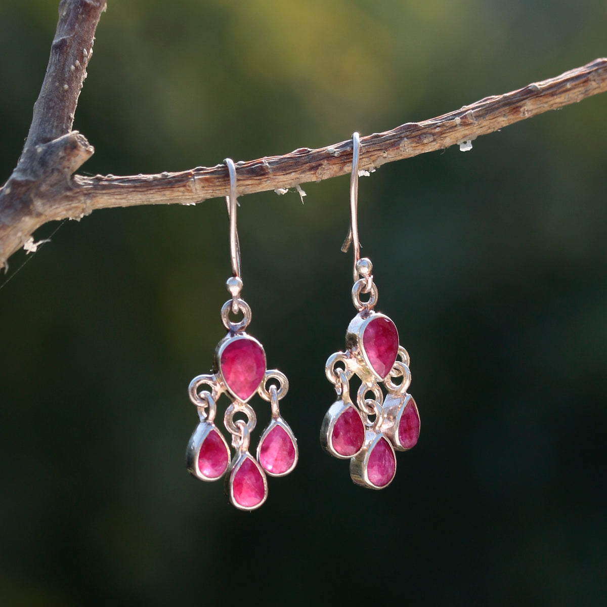 925 Sterling Silver Ruby Stone Gemstones - Elegant Drop Earrings for Women