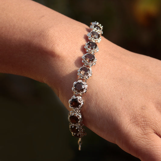 Fusionari 925 Sterling Silver Smoky Quartz Bracelet for Women | Handcrafted Brown Gemstone Jewelry | Elegant Designer Accessory