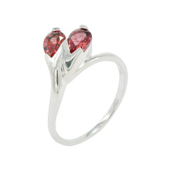 925 Silver Pear-Shaped Garnet Ring – Unique design with two garnet stones for a bold, elegant statement. Perfect gift for women and girls