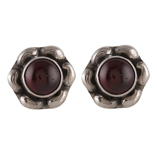 925 Silver Garnet Stud Earrings – Elegant Design for Women & Girls