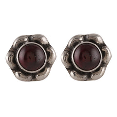 925 Silver Garnet Stud Earrings – Elegant Design for Women & Girls