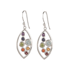 925 Sterling Silver Chakra Earrings for Women | Seven Stone Healing Jewelry | Colorful Boho Style Earrings