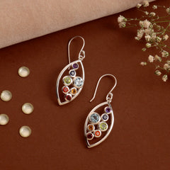 925 Sterling Silver Chakra Earrings for Women | Seven Stone Healing Jewelry | Colorful Boho Style Earrings