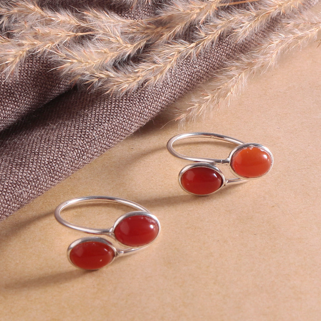 925 Sterling Silver Adjustable Carnelian Toe Rings